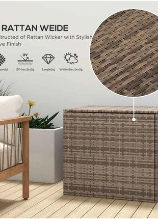Weatherproof Poly Rattan Garden Storage Box - 75x75x70cm Sand, Gas Lift Lid, Cushion Organizer for Patio & Balcony