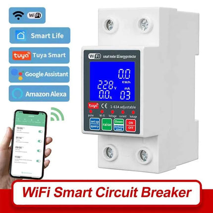 63A 230V WiFi Tuya Smart Earth Leakage Over Under Voltage Protector Relay Device Switch Smart Circuit Breaker APP Control