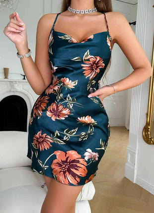 Abito Estivo Donna Stampa Floreale Scollo Americana Mini Abito Sexy Senza Maniche Poliestere S-XL