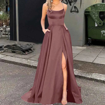 Nuovo per le donne Abito elegante Moda estiva Festa notturna Formale Abito da sera lungo con spalline Abiti da sposa eleganti