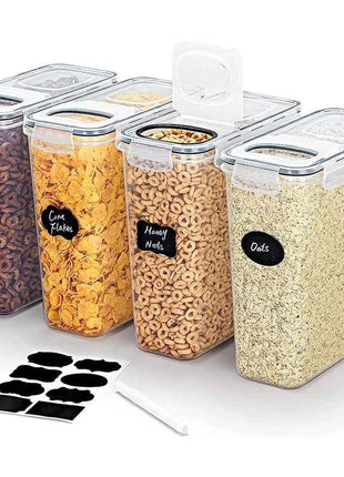 4L Cereal Storage Containers with Lids 1/2/4pcs Airtight Food Moistureproof Tank with Label Stickers Kitchen Organization Box