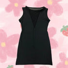 Abiti alla Moda Minimalisti e Sexy con Inserti in Rete Nera, Scollo a V Profondo, Senza Maniche, Aderenti e Versatili, Gonne Mini con Collo Rotondo