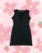 Minimalist and Sexy Fashion Dresses with Black Mesh Inserts, Deep V-Neck, Sleeveless, Form-Fitting and Versatile, Round Neck Mini Skirts