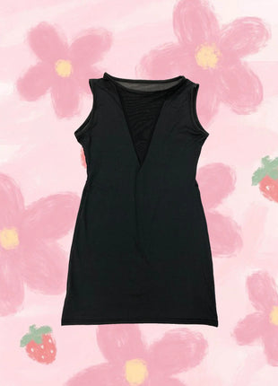 Minimalist and Sexy Fashion Dresses with Black Mesh Inserts, Deep V-Neck, Sleeveless, Form-Fitting and Versatile, Round Neck Mini Skirts