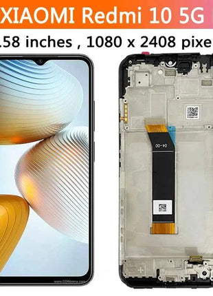 Schermo da 6,58" per Xiaomi Redmi 10 5G Display LCD Touch Screen digitale con cornice per Redmi 10 5G 22041219 G, 22041219 NY