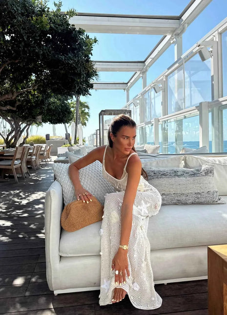 Knit Crochet Long Dress Sleeveless Dress Women Summer Party Dresses Cover Up Elegant Slim Maxi Vestidos Holiday Beach Robe