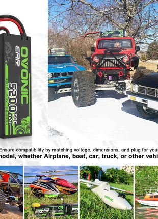 Ovonic 2S LiPo Battery 5200mAh 50C 7.4V Hard Case with Deans Plug for 1/10 &1/8 RC cars RC Monster Truck（2Packs）