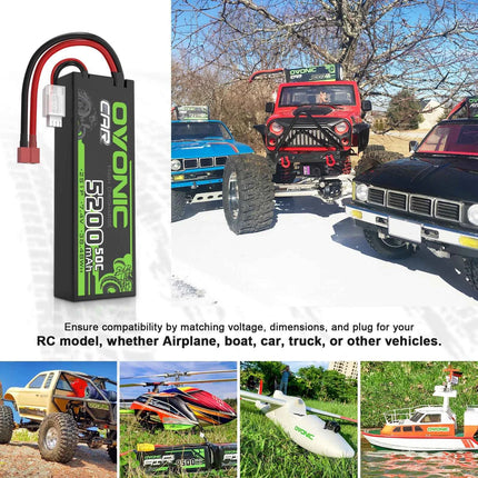 Ovonic 2S LiPo Battery 5200mAh 50C 7.4V Hard Case with Deans Plug for 1/10 &1/8 RC cars RC Monster Truck（2Packs）