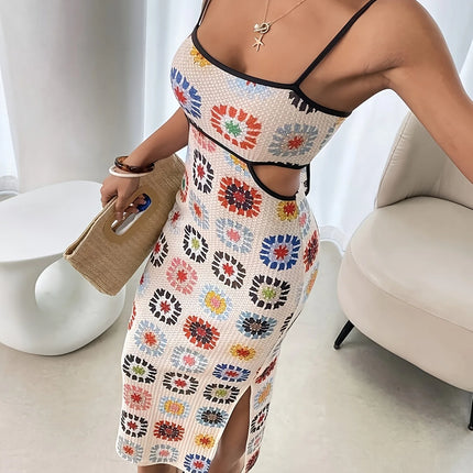 Elegante Abito Aderente Senza Schienale con Stampa Floreale per Donne, Vestito Senza Maniche