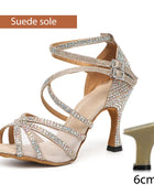 DKZSYIM Women's Latin Dance Shoes with Rhinestones - Salsa and Ballroom