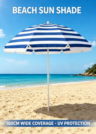 Ombrellone da spiaggia a righe in TNT da 180 cm con frange, ombrellone portatile da esterno a 8 stecche, ombrellone da spiaggia a righe impermeabile e resistente al vento per giardino, piscina, mare, campeggio