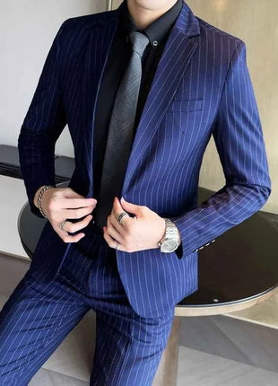 Abito Uomo 2 Pezzi Slim Fit a Righe - Giacca e Pantalone Business Casual