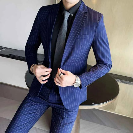 Abito Uomo 2 Pezzi Slim Fit a Righe - Giacca e Pantalone Business Casual