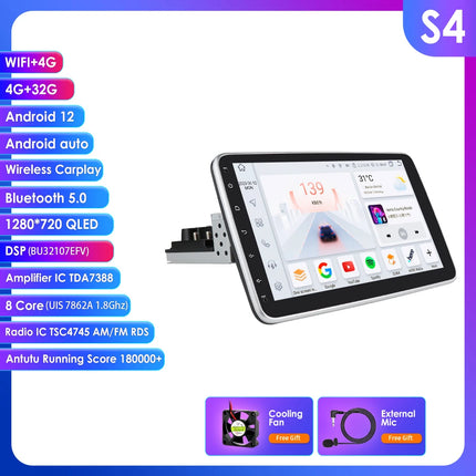 8+128G 10.1'' 360 Rotatable 1 Din AutoRadio GPS for Universal Car Multimedia Player Stereo 1DIN Video Autoradio Carplay HeadUnit