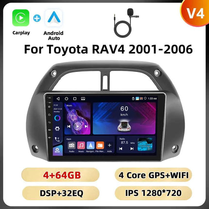 Podofo 8Core 2Din Car Stereo For Toyota RAV4 2001-2006 Multimedia Player WIFI 4G AI Voice BT Carplay Android Car Radio RDS