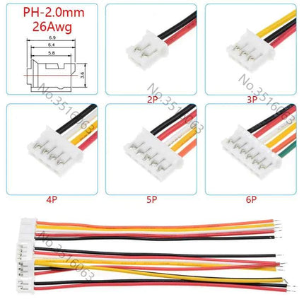 5/10 Pz Micro JST PH 2.0mm Maschio/Femmina Connettore Con Filo 100/200/300mm Cavo 2/3/4/5/6/8/10P Spille Ponticello Linea Per Arduino