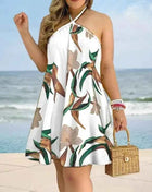 Abito con scollo all'americana con stampa floreale Abito halter senza schienale Boho per abbigliamento da donna primavera estate