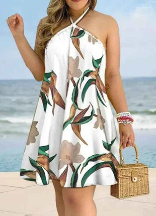 Abito con scollo all'americana con stampa floreale Abito halter senza schienale Boho per abbigliamento da donna primavera estate