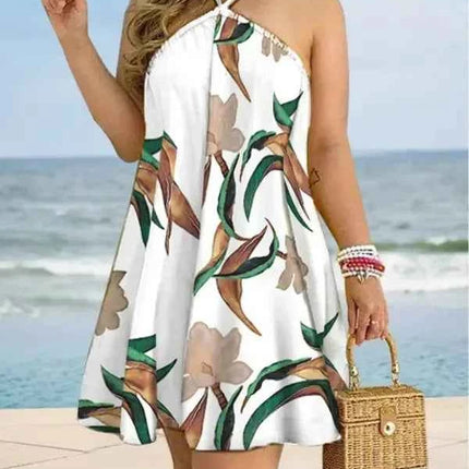 Abito con scollo all'americana con stampa floreale Abito halter senza schienale Boho per abbigliamento da donna primavera estate