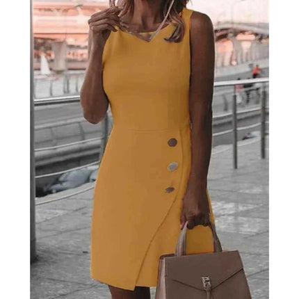 Abito corto da donna bianco elegante con bretelle con scollo tondo e gonna sexy aderente che abbraccia i fianchi Mini abito con bottoni a nastro puro Nuovo