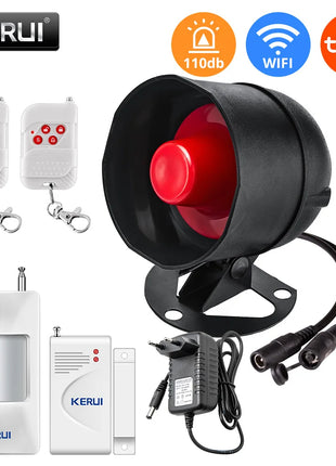 KERUI Tuya Smart WIFI Sistema di Allarme di Sicurezza Kit 110dB Wireless Forte Sirena Interna/Esterna Corno Casa Antifurto Sensore Porta di Movimento