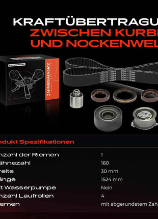 Kit Cinghia di Distribuzione Frankberg 1x per VW Golf Passat Tiguan Seat Exeo Audi A3 A4 A5 A6 03L198119E TCK342 03L198119