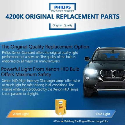 Philips 2pcs D1S D2S D2R D3S D4S Xenon HID Standard Car Head Light 35W 4200K Xenon White Original Bulbs Upgrade Lamps Germany