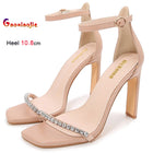 New Fashion strass una parola cinturino scarpe a spillo 10.8 cm tacchi altissimi sandali da donna testa quadrata sandali eleganti di colore nudo