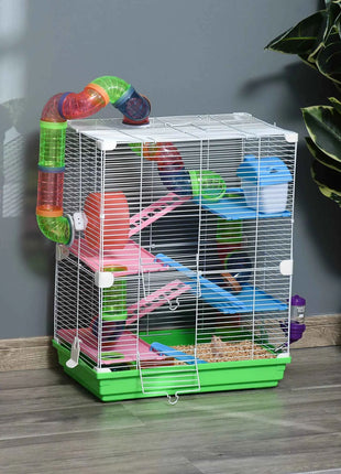 Pawut Cage for hamster and gerbil 5-stage, secure metal fence habitat with tunnels, wheel, house and lashers,