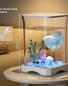 Small Acrylic Aquarium Fish Tank Starter Kit with LED Light Desktop Ecosystem for Fish Keeping Home Office Decoration Clear