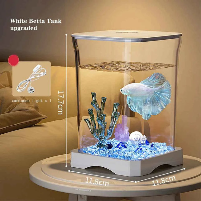 Small Acrylic Aquarium Fish Tank Starter Kit with LED Light Desktop Ecosystem for Fish Keeping Home Office Decoration Clear