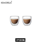 Set Tazze in Vetro a Doppia Parete Borosilicato Termoresistente per Tè Caffè Succo e Acqua