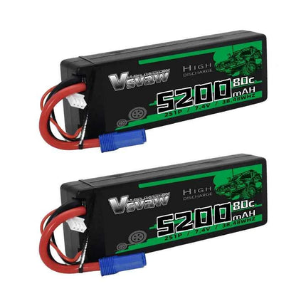 2Pcs VSVAW 2S Lipo Battery 7.4V 80C 5200mAh Hardcase T Plug for 1/8 1/10 RC Car Truck Tank RC Buggy Truggy RC Racing Parts
