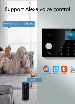 Telecamera WIFI Sistema di allarme GSM Sistema di allarme di sicurezza antifurto domestico wireless Tuya APP Sirena di controllo Rilevatore di movimento Sensore di fumo PIR