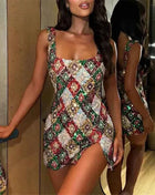 Colorful Diamond Pattern Sequin Slit Sexy Dress Women Elegant Party Club Dress Backless Mini Summer Dress Luxury Vestidos