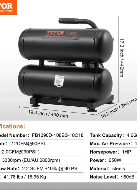 SucceBuy Air Compressor 750W/1450W/3000W Oil Free Air Compressor Quiet Portable Compressor Pump for Auto Repair Tire Inflation