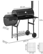 Charcoal grill made of steel, BBQ smoker with lid, charcoal grill trolley for barbecue, camping, garden 109 x 60 x 120 cm