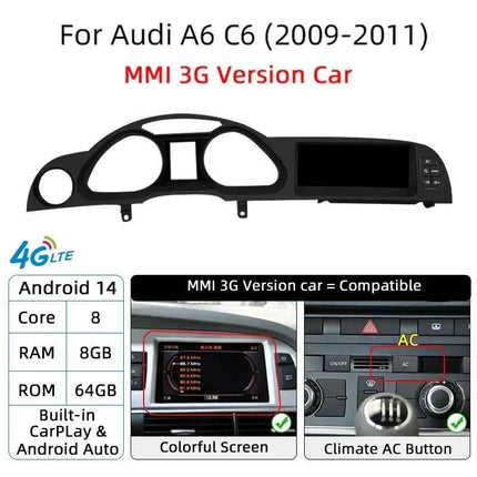 Android 14 Auto Radio CarPlay For Audi A6 C6 4f  For Audi Q7 4L 2005-2015 MMI 2G 3G GPS Car Multimedia Player Navi Stereo DSP