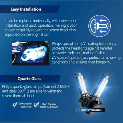 Philips Xenon D1S D2S D2R D3S D4S HID Standard Car Headlight 35W 4200K White Genuine Bulb Upgrade High Low Beam Made In Germany