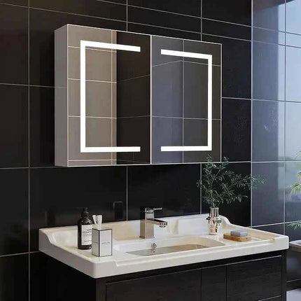 Rosahqnda anti-fog bathroom mirror cabinet with LED lighting, height adjustable shelves, 3 color temperature dimmable