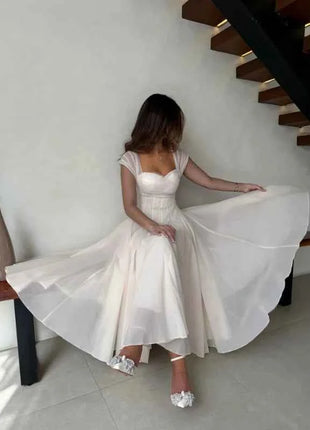 Abito Elegante da Donna in Tulle, Vestito Formale Estivo Sexy con Scollo Quadrato, Corsetto in Vita, Linea ad A, Lunghezza al Ginocchio, per Matrimoni e Cocktail Party