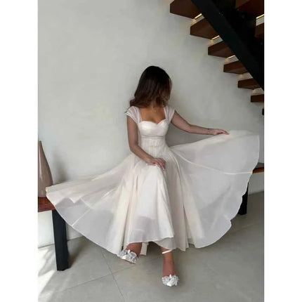 Abito Elegante da Donna in Tulle, Vestito Formale Estivo Sexy con Scollo Quadrato, Corsetto in Vita, Linea ad A, Lunghezza al Ginocchio, per Matrimoni e Cocktail Party
