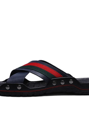 Men's Summer Brand Slippers Fashion Leather Cross-Strap Beach Water Shoes High Quality Men's Slippers Large Size 38-47