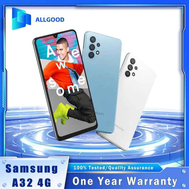 Original Samsung Galaxy A32 A325F A325N 4G 6.4" 90Hz Super AMOLED 64MP Quad Camera 4GB 128GB Android Unlocked Smartphone