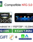 Android 14 Wireless CarPlay For Mercedes Benz C Class W205 Screen Android Auto Multimedia Navigation GPS SWC DSP 4G WiFi