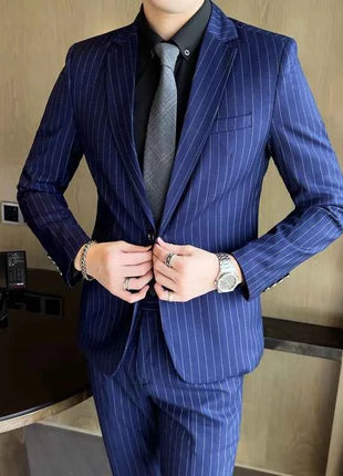 Abito Uomo 2 Pezzi Slim Fit a Righe - Giacca e Pantalone Business Casual