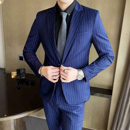 Abito Uomo 2 Pezzi Slim Fit a Righe - Giacca e Pantalone Business Casual