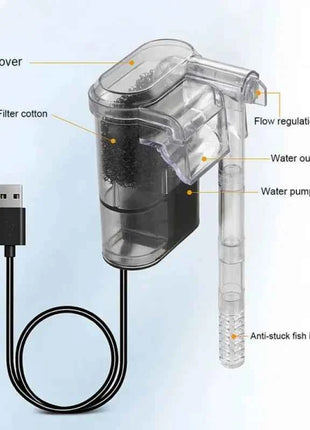 Wall-hanging Filter For Fish Tanks USB plug Mini Aquarium Filter Pump 250H/L Suitable For Fish Tanks Below 30cm,2.5W DC 5V