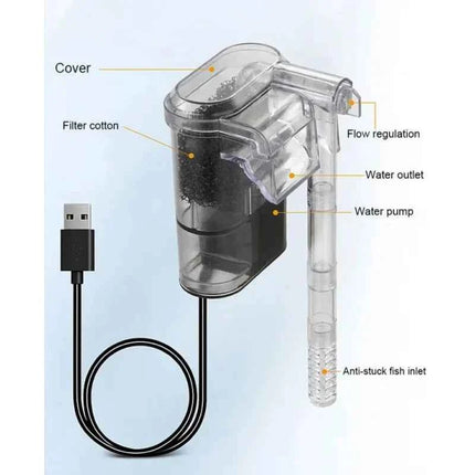 Wall-hanging Filter For Fish Tanks USB plug Mini Aquarium Filter Pump 250H/L Suitable For Fish Tanks Below 30cm,2.5W DC 5V