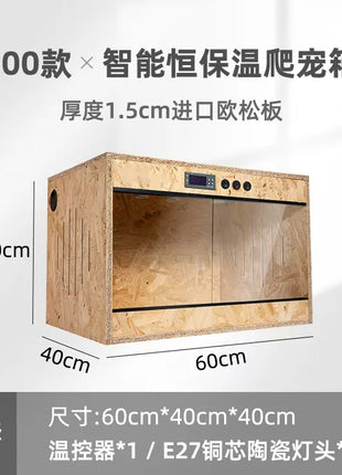 Wooden Reptile Terrarium with Dual-Temperature Control&Glass Doors Intelligent Gecko/Lizard Habitat for Pet Breeding and Display